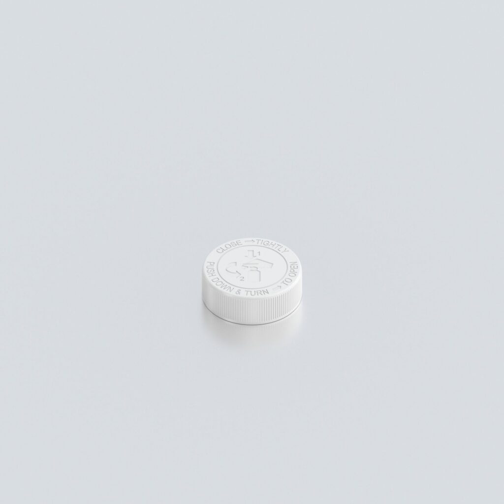 45SP400 Child resistant closure matte with embossed logo - White